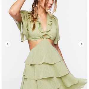 Forever 21 sz M Chiffon Cutout Mini ruffle Dress NWT